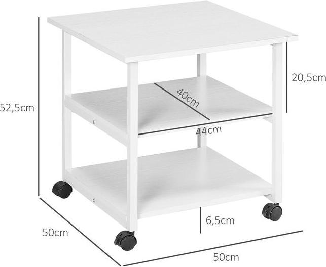 Image du produit Swisshandel24 Druckertisch mit Rolle, Druckerständer mit 3-Ebene, Druckerhalter Stahl, 50 x 50 x 52,5 cm (50 x 50 x 52.50 cm)