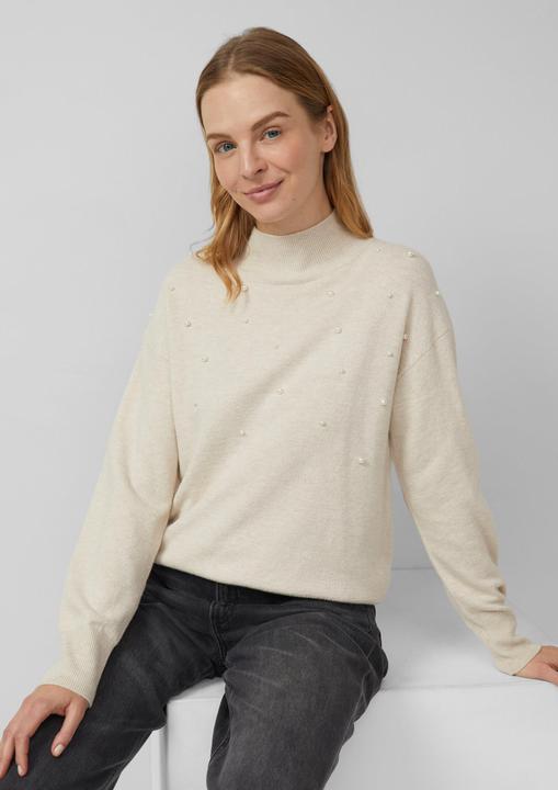 Image du produit s.Oliver Strickpullover Feinstrickpullover mit Stehkragen und Schmuck-Perlen (40)