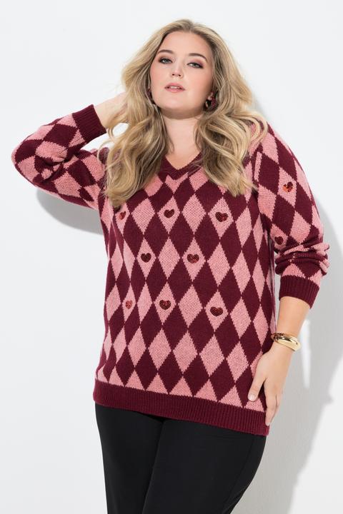 Actual product image Miamoda Pullover, Rhombenmuster, Pailletten-Herzen (42, 44)