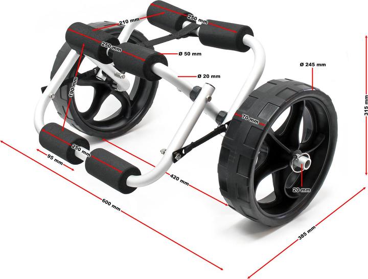 Actual product image Wiltec Alu Transportwagen faltbar 45kg Kajakwagen Kanuwagen PU Bootswagen Bootstrailer