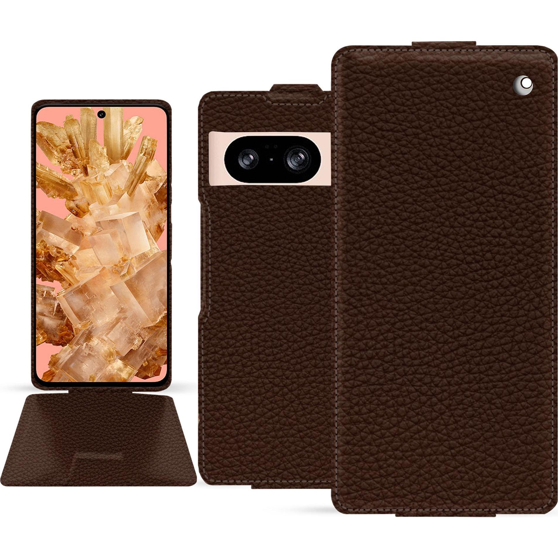 Noreve Lederschutzhülle vertikal (Google Pixel 8), Smartphone Hülle, Braun