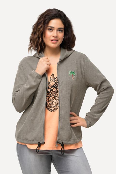 Produktbild Ulla Popken Sweatjacke, Piqué-Struktur, Kapuze, Kaktus-Stickerei (62)