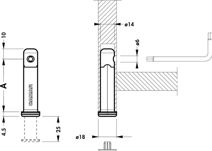 Produktbild Camar Höhenversteller 306, Bohr ø14, Tragkraft 300KG, Mass A 120+B 130, Zinkdruckguss (1 Stk.)