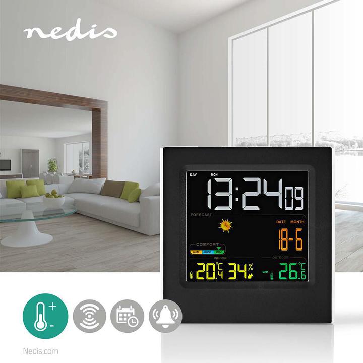 Immagine prodotto Nedis Stazione meteorologica Orologio a colori Disp. Sveglia Hygrom 1Sensore esterno bw-ws WEST404BK