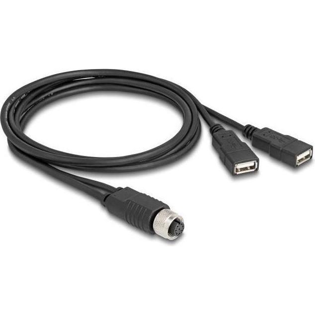 Thumbnail - Delock M12 Kabel A-kodiert 8 Pin Buchse zu 2 x USB 2.0 Typ-A (1 m, USB 2.0), USB Kabel
