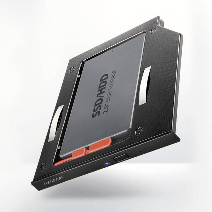 Produktbild Axagon RSS-CD09 2.5 Zoll SSD/HDD Adapter für optisches Laufwerk, 9,5 mm, LED
