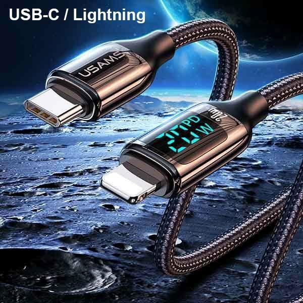 Immagine prodotto Usams Cavo pleciony U78 USB-C na Lightning LED 1,2m 20W PD Fast Charge biały/bianco SJ545USB02 (US-S (1.20 m, USB 3.2 Gen 1, 20 W)