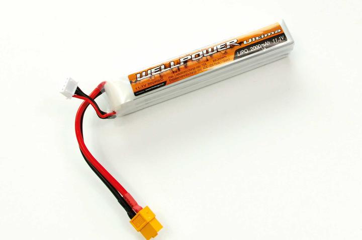 Wellpower lipo battery ultima 2000 mah / 11.1 volt 3s "slim" 20/40c xt-60 (11.10 V, 2000 mAh)