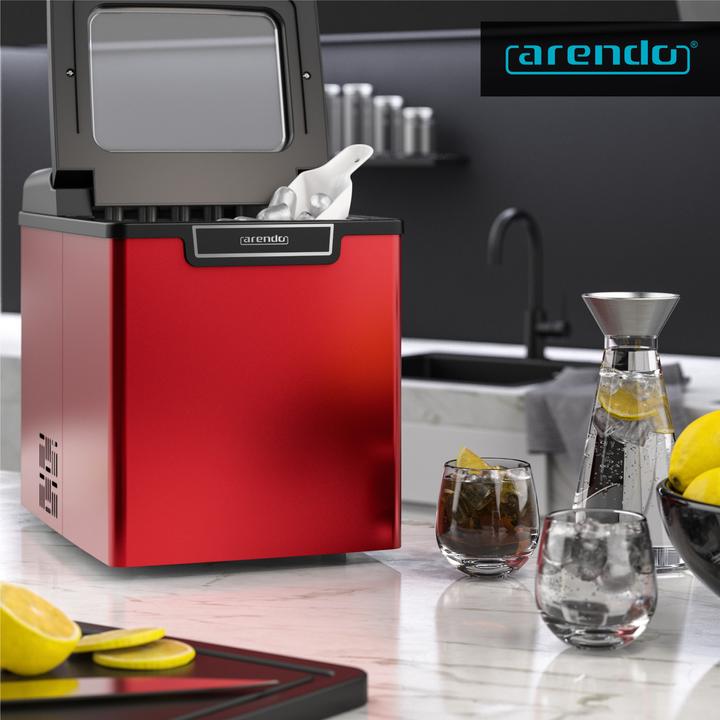 Produktbild Arendo Eiswürfelmaschine, 1,8 Liter Eiswürfelbereiter, 9 Eiswürfel in 8 Minuten, 105W Eiswürfelautomat, rot