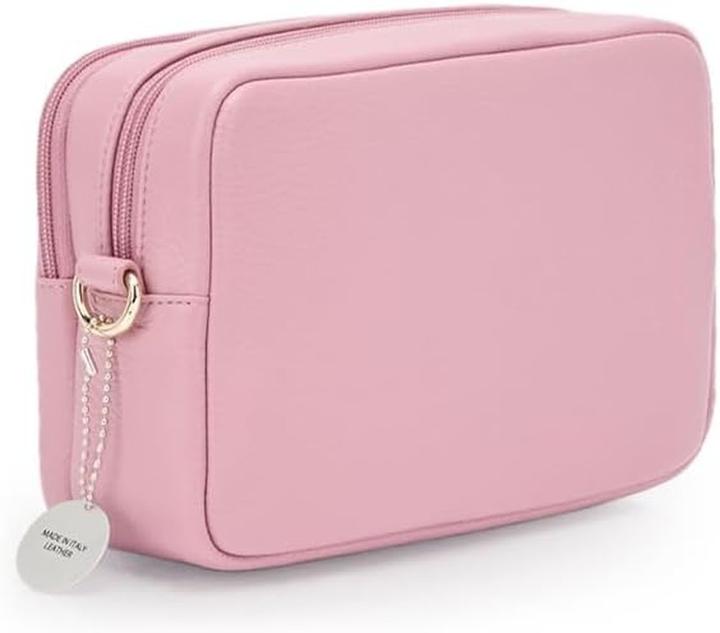 Actual product image Mandarina Duck Mellow Leather Camera Case with Adjustable Strap and Double Zipper Pocket (Camera shoulder bag)