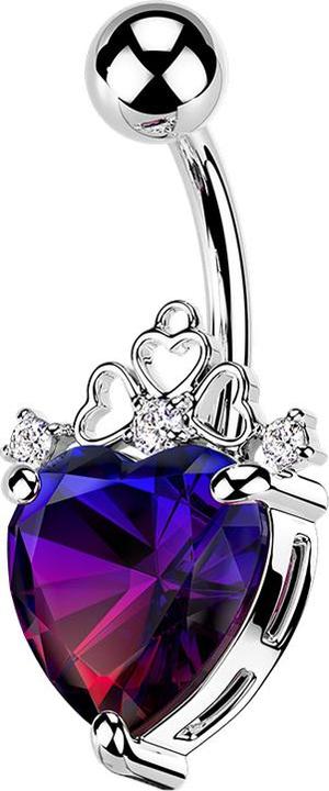 Produktbild Star Piercing Banane silber mit Kugel Filigrane Herzen grosses Kristallherz (Messing, Chirurgenstahl 316L)