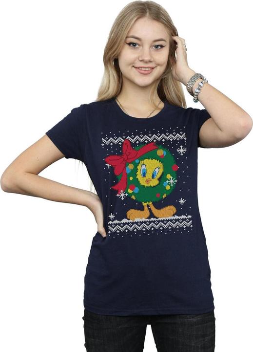 Actual product image Looney Tunes Womens/Ladies Tweety Pie Christmas Fair Isle Cotton T-Shirt (XL)