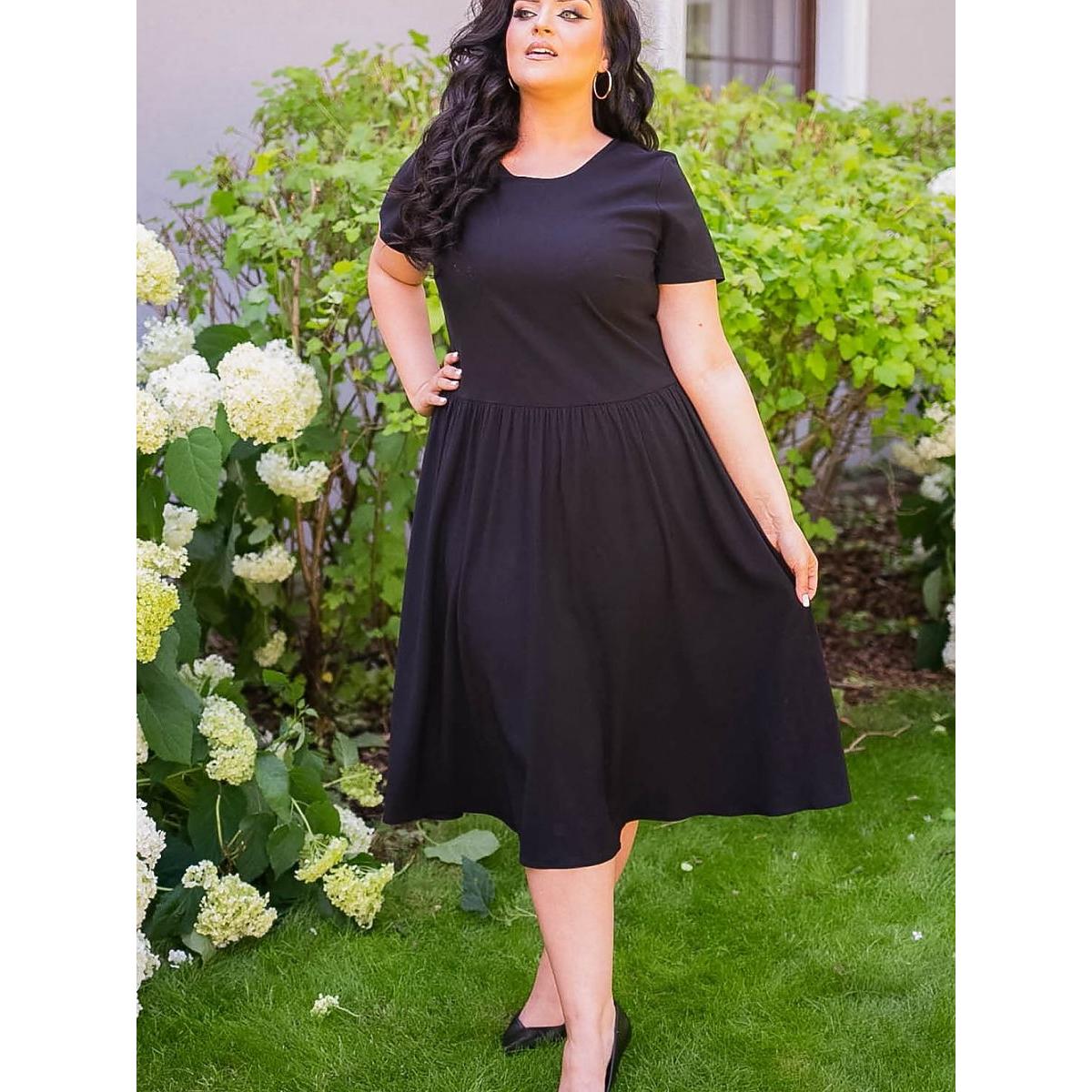 Karko, Damen, Kleider, Plus-Size Kleider, Schwarz, (46)