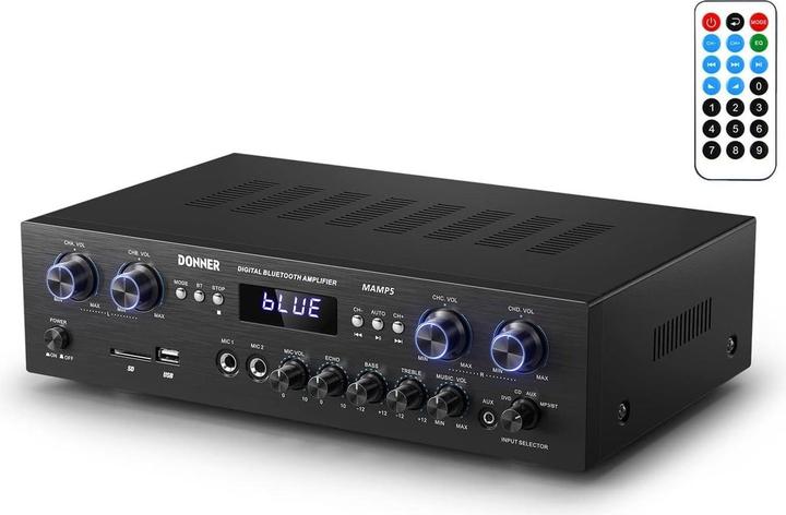 Immagine prodotto Donner Amplificatore audio 4 canali Bluetooth 5.0, 440W con USB, SD, FM, ingressi microfono RCA