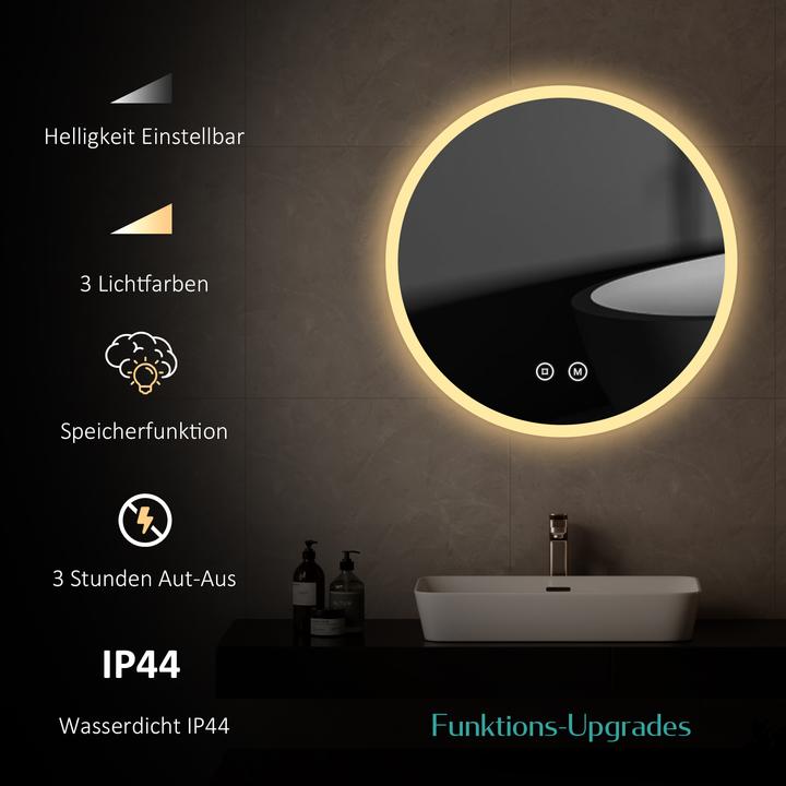 Actual product image Emke Bathroom Mirror With Lighting Φ60cm,Fog-Free, 3 Colour Temperatures (3000K-6500K)&Dimmable