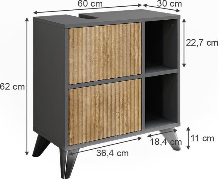 Produktbild Vicco Waschbeckenunterschrank Leano, Anthrazit/Bergeiche, 60 x 62 cm mit 2 Schubladen