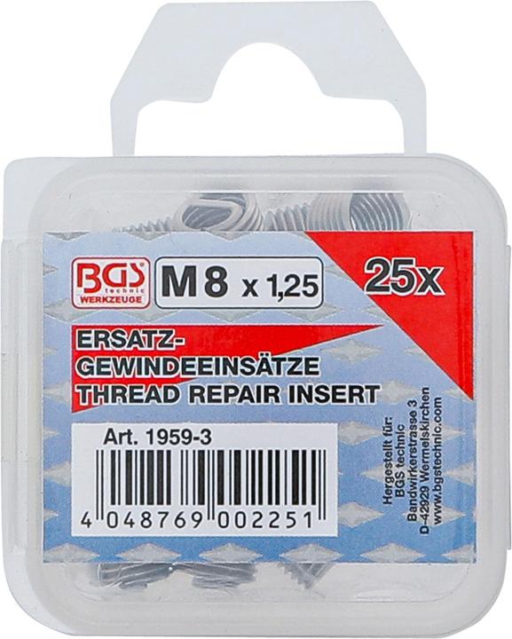Image du produit BGS Inserts taraudés M8 x 1,25 mm 25 pièces