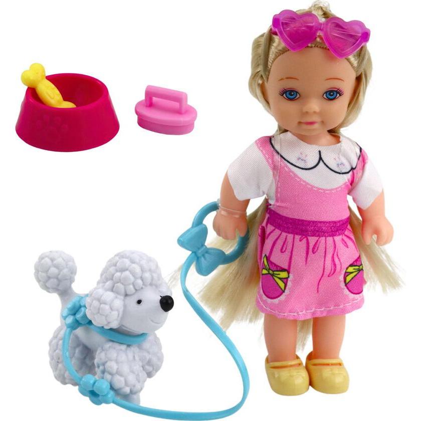 Lean Toys Lean Set Mini-Puppe Mit Hund An Der Leine Schüssel Mit Knochen