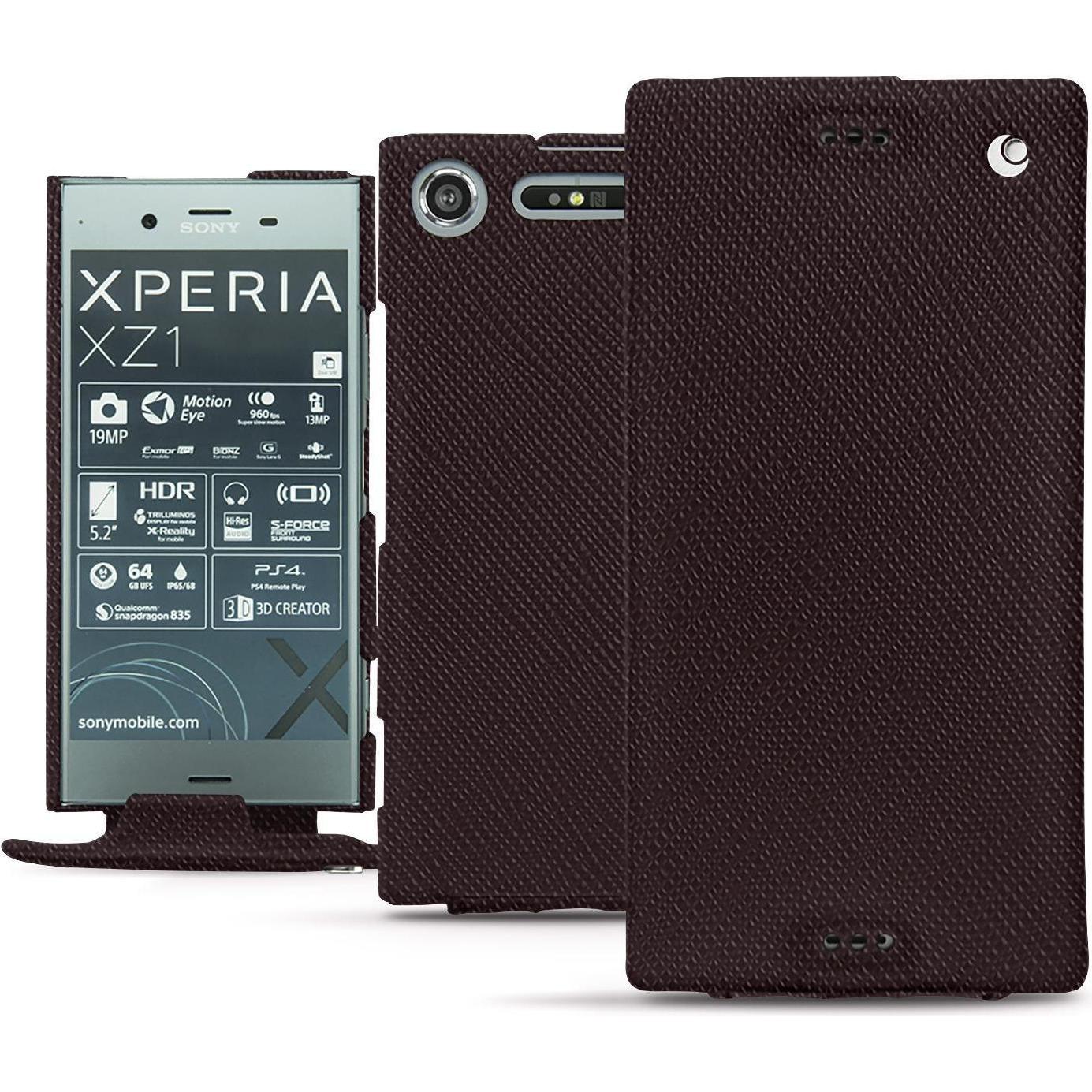 Noreve Lederschutzhülle vertikal (Sony Xperia XZ1), Smartphone Hülle, Braun