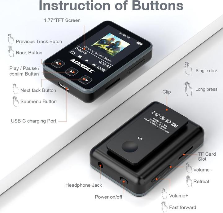 Actual product image Aiandcc MP3 Player mit Sport Clip & Armband (32 GB)