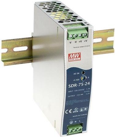 Immagine prodotto MeanWell Alimentatore per guida DIN, 90%, 48V, 1.6A, 76.8W, regolabile