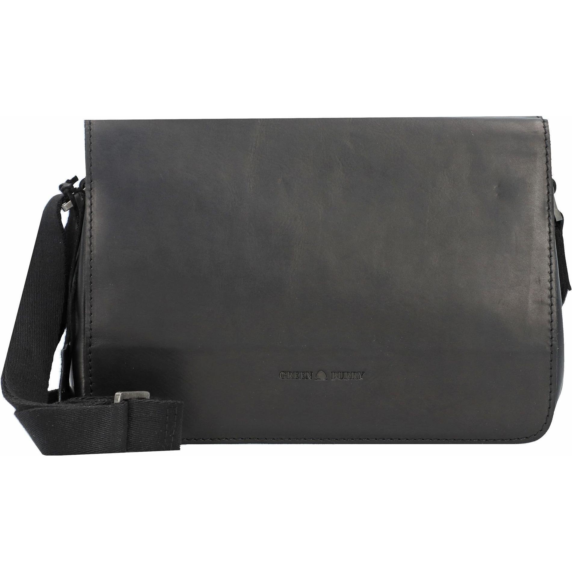 Greenburry, Handtasche, Pure Black Umhängetasche Leder 25 cm, Schwarz