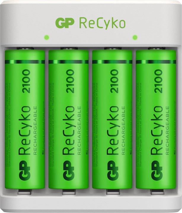 Produktbild GP Batteries USB-Modell Ladegerät GP E411 inkl. 4x ReCyko 1,2V AA Mignon 2100 mAh Akkus (4 Stk., AA, Ladegerät inkl. Akku)