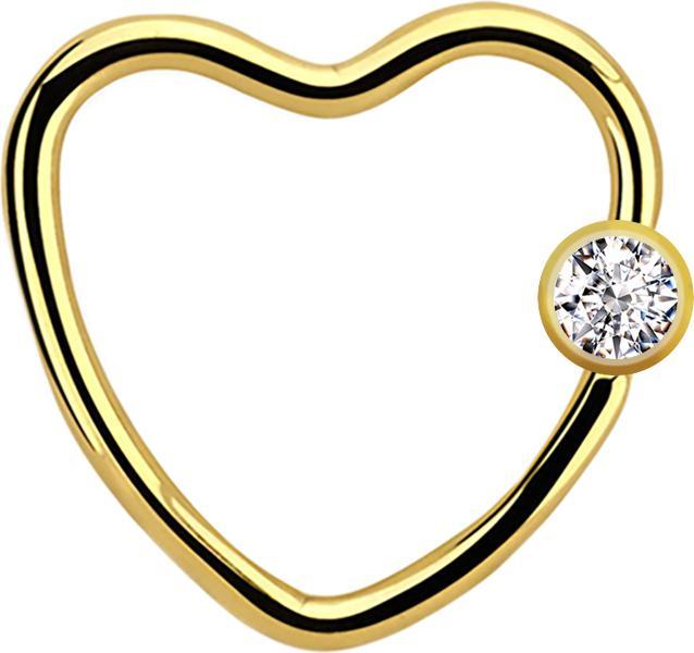 Produktbild Star Piercing Micro Ball Closure Ring vergoldet Herz mit Kristallkugel silber (ohne Messing, Chirurgenstahl 316L)