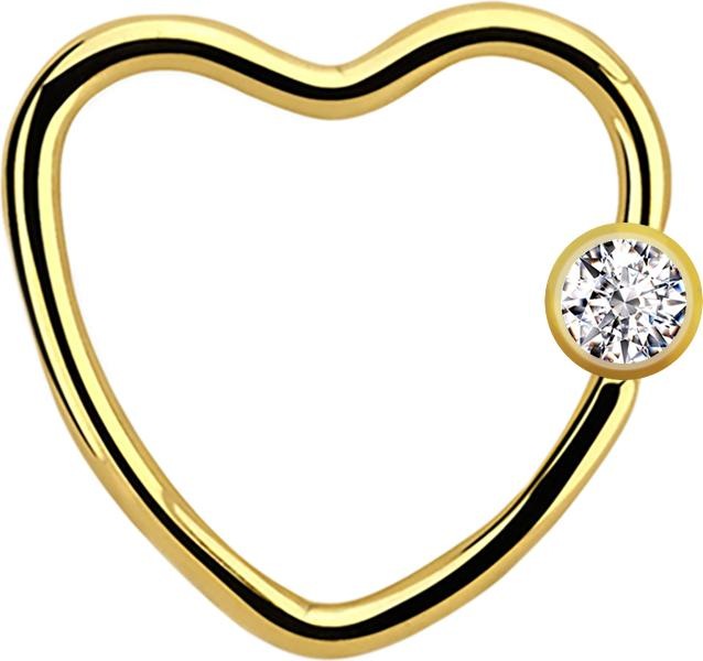 Produktbild Star Piercing Micro Ball Closure Ring vergoldet Herz mit Kristallkugel silber (Chirurgenstahl 316L)