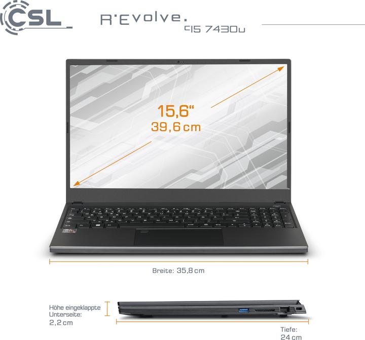 Produktbild CSL Notebook R'Evolve C15 5500U 8GB 4000GB Windows 11 Home (15.60", 4000 GB, 8 GB, DE, AMD Ryzen 5 7430U)