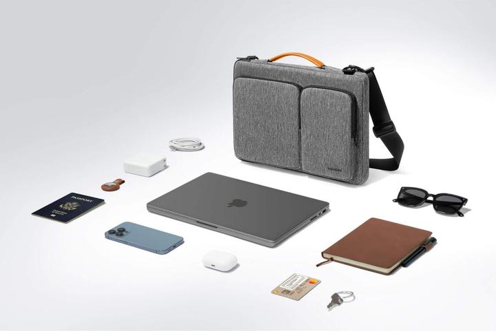 Actual product image tomtoc - Defender Laptop Briefcase (A42D3G3) - with Shoulder Strap and Small Card Pocket, 14" - Gray (14.40", Universal, Apple)