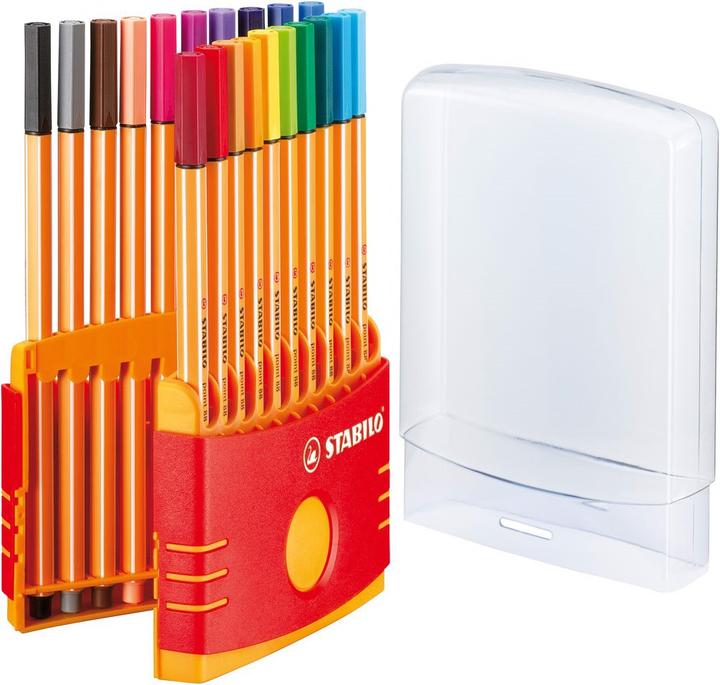 Productafbeelding STABILO punt 88 Fineliner (Abrikoos, Appelgroen, Blauw, Bruin, Dennengroen, Donker oker, Donkergrijs, Geel, Groen, Lichtblauw, Lila, Medium blauw, Nachtblauw, Oranje, Paars, Rood, Roze, Turquoise blauw, Zwart, 20x)