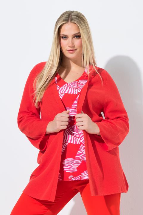 Produktbild Ulla Popken Strickjacke, A-Linie, offene Form, V-Ausschnitt, 3/4-Arm (58)
