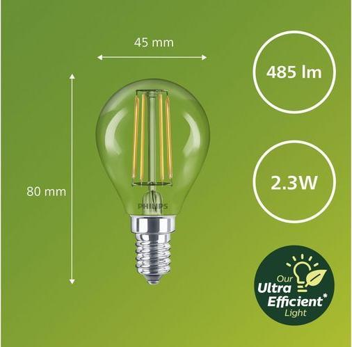 Productafbeelding Philips Ultra-efficiënte LED druppellamp E14 2,3W 485lm neutraal wit 4000K zoals 40W 8720169310759 (E14, 2.30 W, 485 lm, 1 x, A)