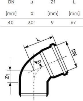 Actual product image Csdk SL HTP bend 30 degrees 40 mm with 1 sleeve white (Angled connection)