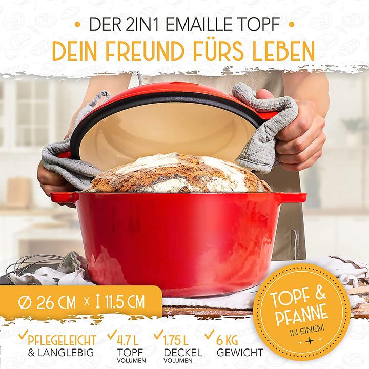 Immagine prodotto Krustenzauber Pentola in ghisa per cuocere il pane 2in1 Smalto Rosso