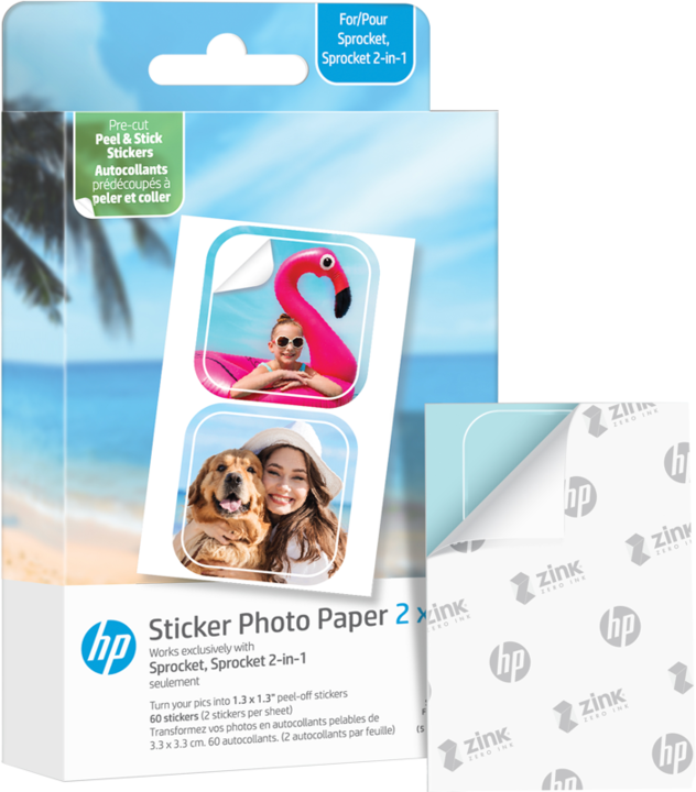 Actual product image HP Zink Paper Sprocket Luna 30-pack 2x3 Pre-cut 1.3x1.3 sticker (HPIZ2X330C)