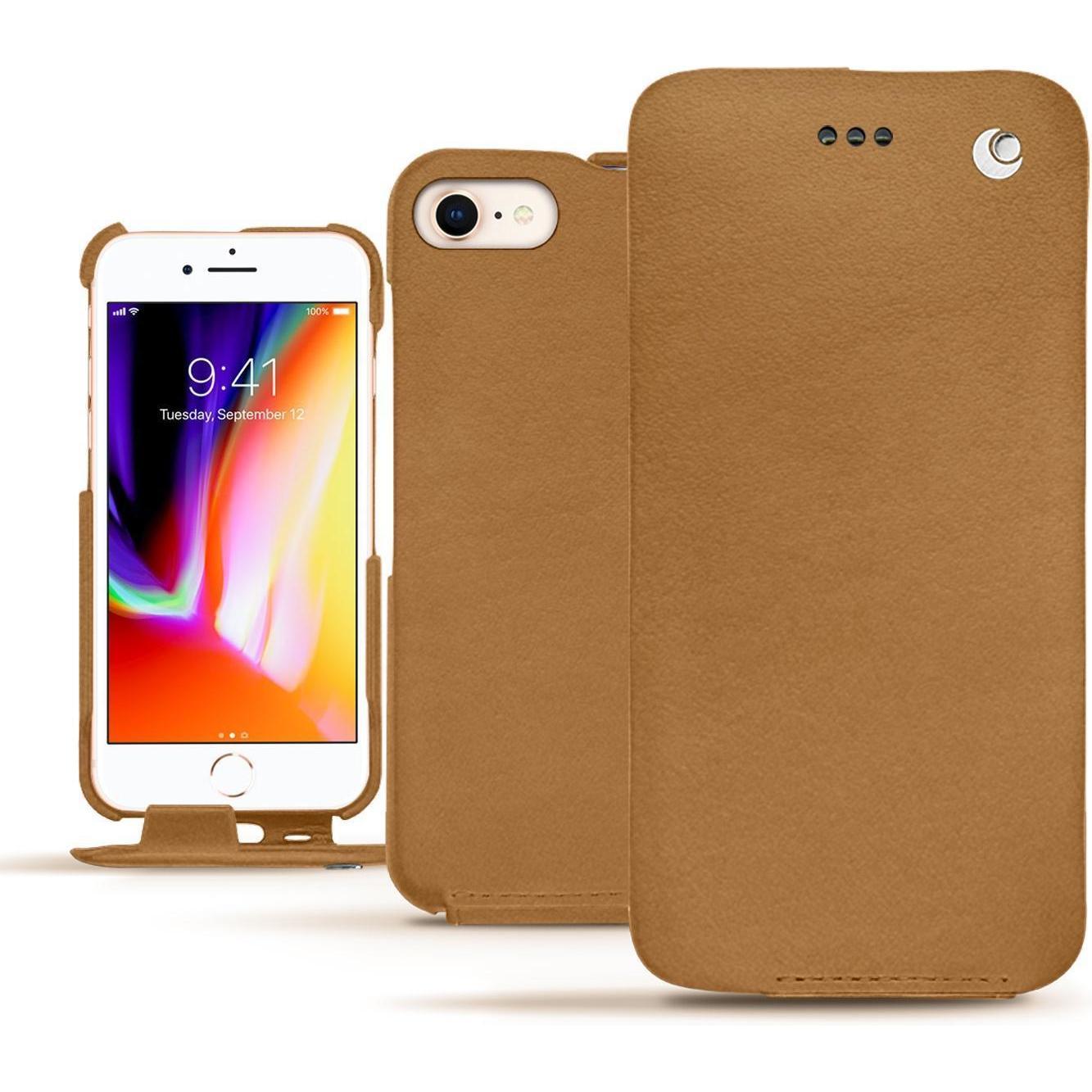 Noreve Lederschutzhülle vertikal (Apple iPhone 8), Smartphone Hülle, Braun