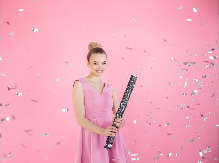 Actual product image Partydeco Confetti Cannon - 60cm - Metallic Tinsel - Silver (1 Piece)