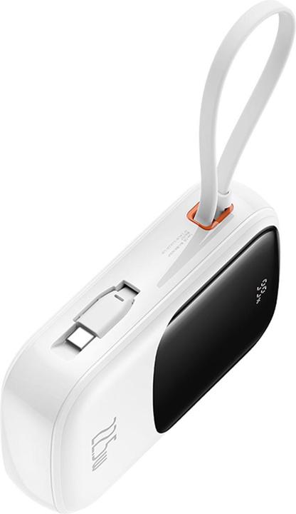 Produktbild Baseus Qpow Pro+ 20000 mAh 22,5 W Powerbank mit integriertem USB-C-Kabel und Display – Weiss (20000 mAh, 22.50 W, 74 Wh)