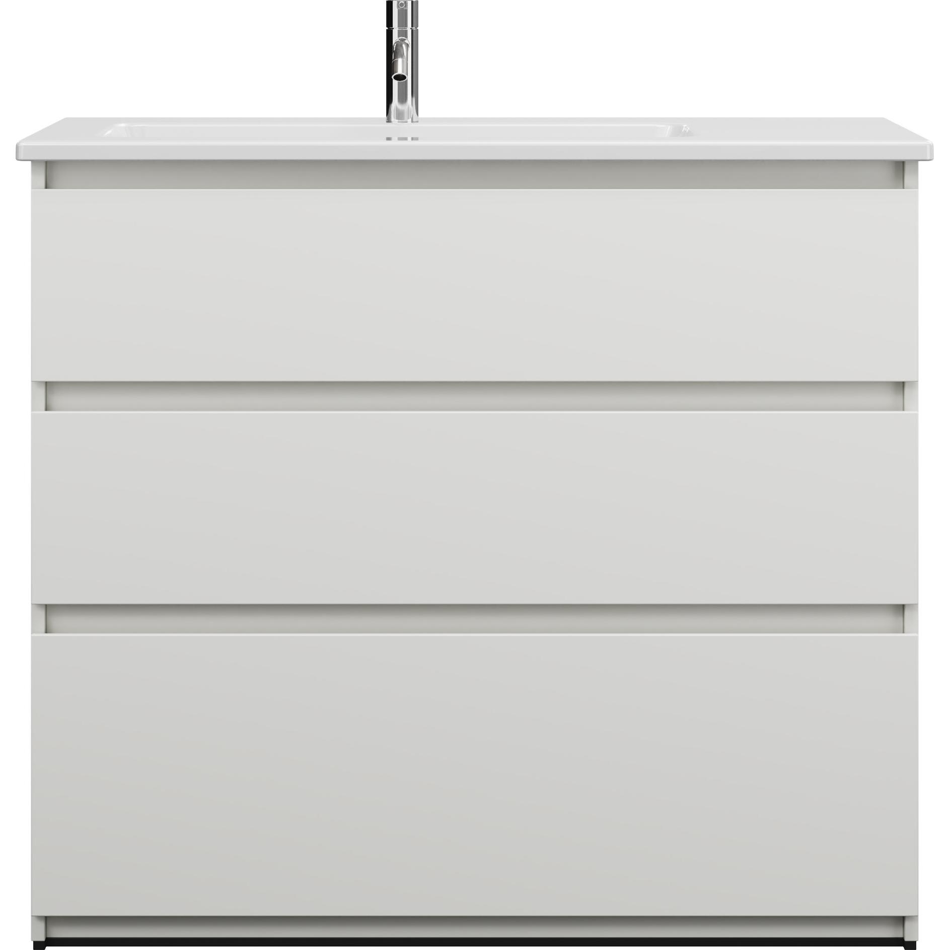 burgbad, Badmöbelset, Lin20 tiefes Keramik-Waschtisch Farbe Weiss Glänzend linksbündig inklusive Waschtischunter