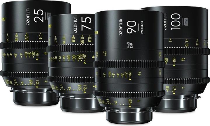 Actual product image Dzofilm Vespid Prime 4-Lens Kit (25/75/100 T2.1 + Macro 90 T2.8) metric (L-Mount, full size)