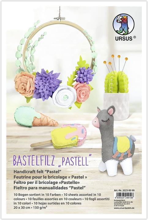 Produktbild Ursus Bastelfilz Pastell 150 g/m², 20 x 30 cm, 10 Blatt (Pastell sortiert, 10 x)