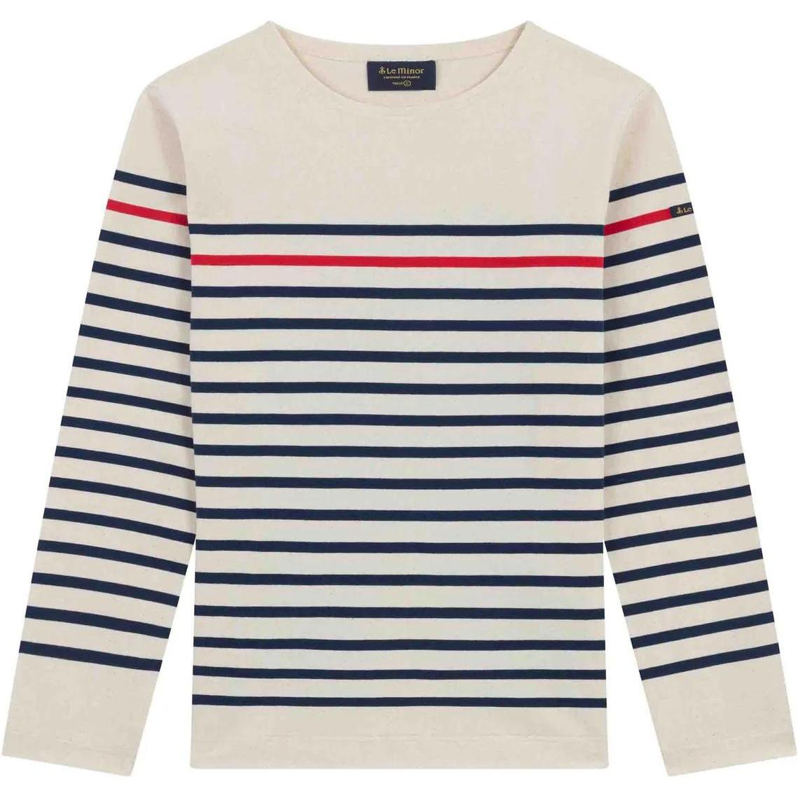 Le Minor, Herren, Pullover, Pullover mit Rundhalsausschnitt und Streifen, Beige, (XL)