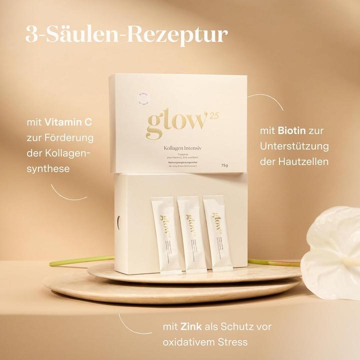 Produktbild Glow25 Kollagen Intensiv mit Tripeptiden, Vitamin C, Zink und Biotin (30 Stück, Pulver, 75 g)