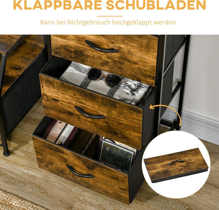 Produktbild Homcom Kommode Polyester, Stahl Rustikal-Braun (44 x 29 x 92 cm)