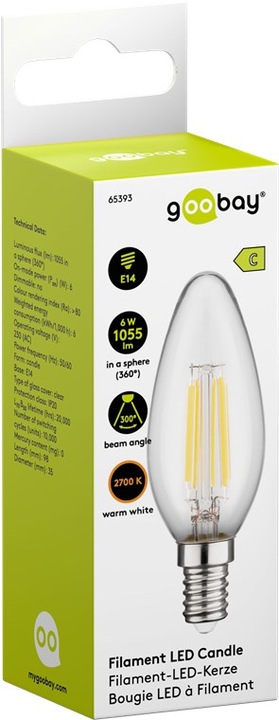 Immagine prodotto Goobay Candela LED a filamento, 6 W (E14, 6 W, 1055 lm, 1 x, C)
