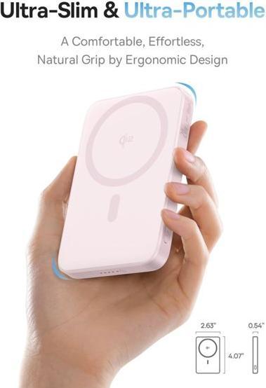 Productafbeelding Baseus powerbank with stand PicoGo Qi2 5000mAh 20W (pink) (5000 mAh, 20 W, 18.50 Wh)