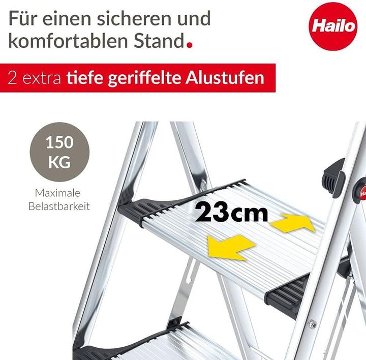 Image du produit Hailo K100 TopLine, escabeau confort, 2 marches (Échelle deux plans, 127 cm)