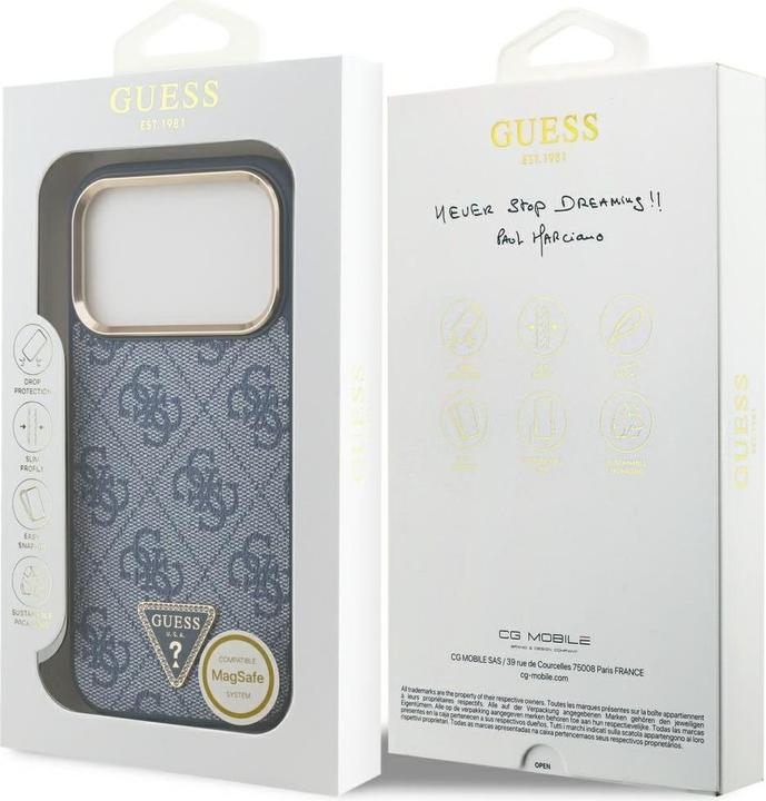 Produktbild Guess Case Magsafe 4G PU Leather Case With Triangle Logo And Gold Metal Camera Frame For iPhone 17 P (Apple iPhone 17 Pro)